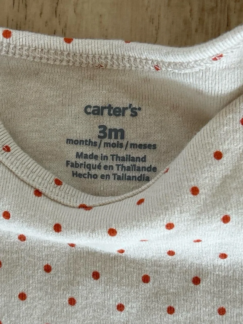 Carter's cream & red polka dot baby onesie size 3 mos